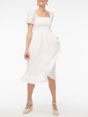 J.crew factory white puff sleeve smocked dress